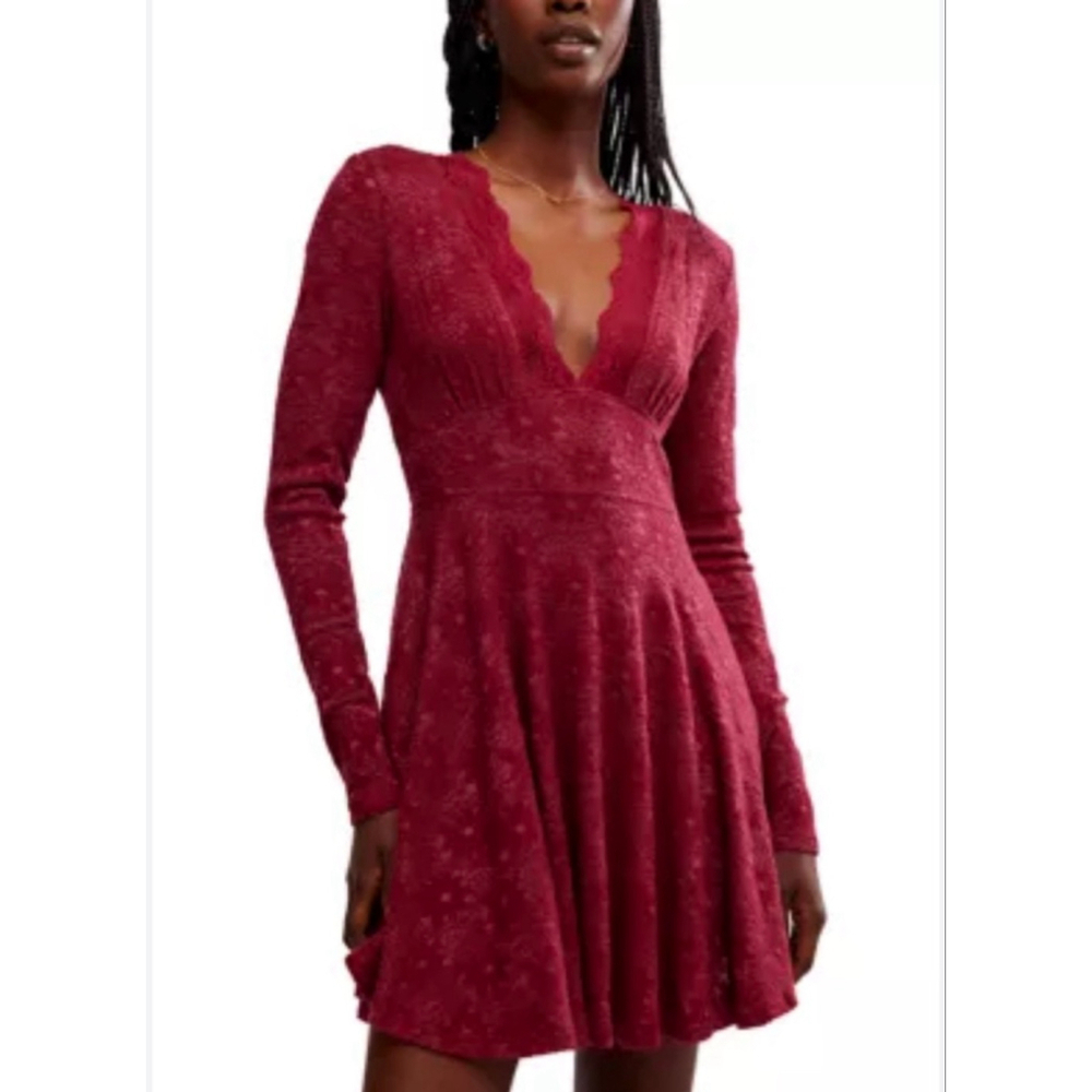 Free People Burgundy Long Sleeve Dress Medium